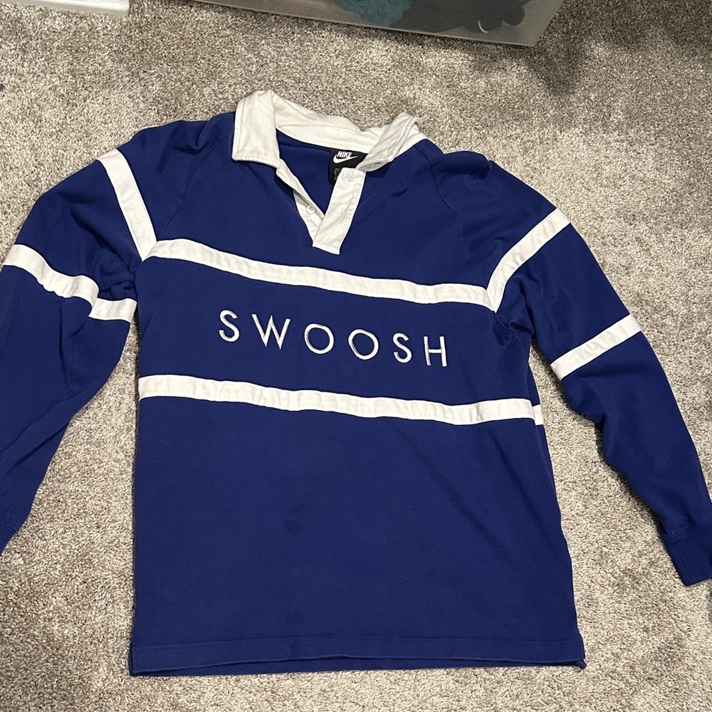 Nike Royal Blue and White Swoosh Rugby Shirt